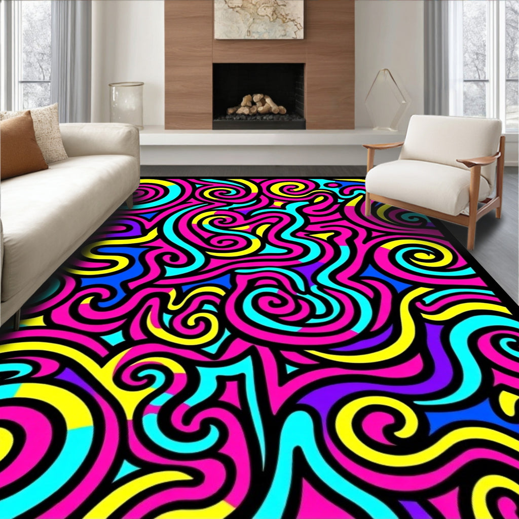 Vivid Psychedelic Swirl Abstract Rug