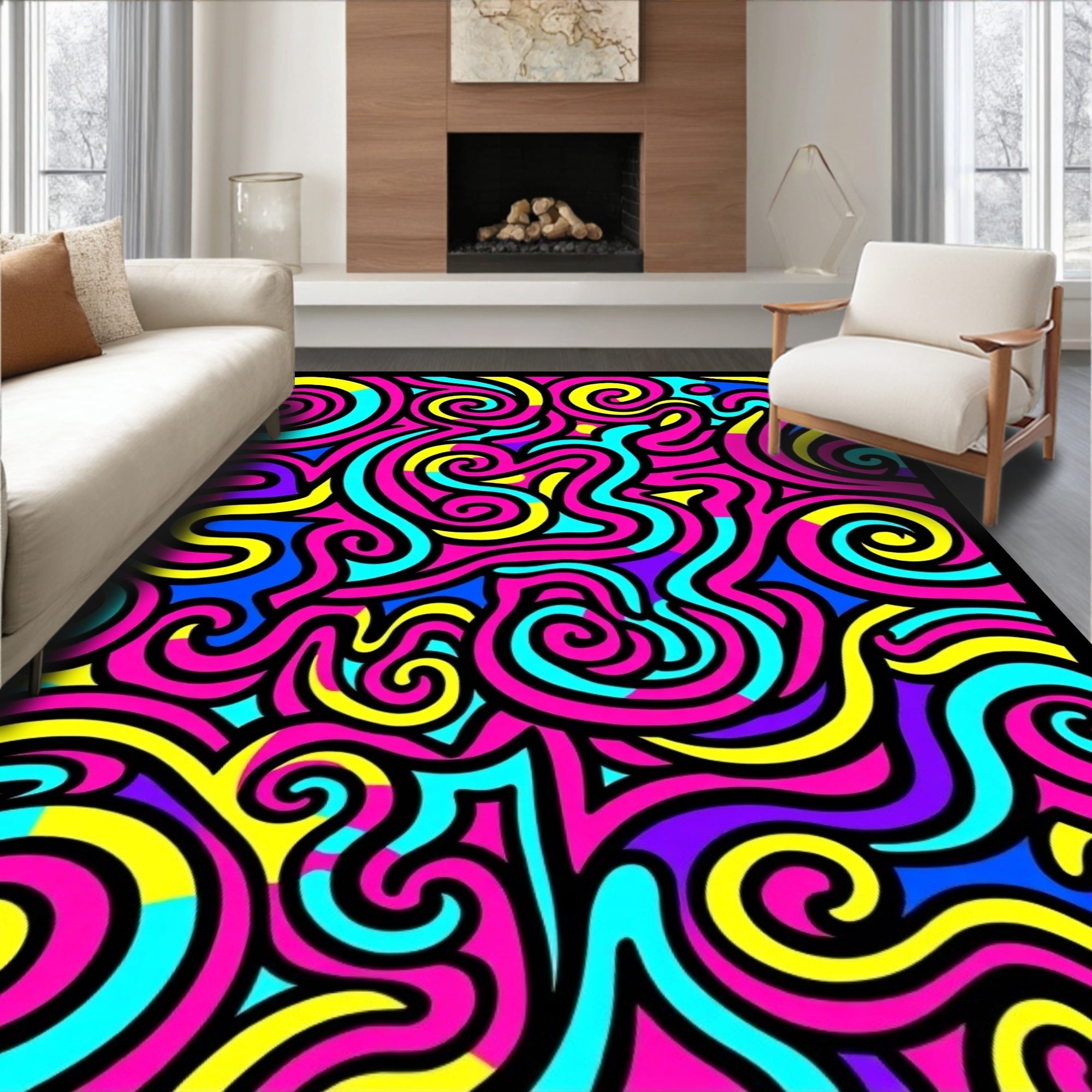 Vivid Psychedelic Swirl Abstract Rug