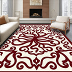Deep Crimson Filigree Swirl Medallion Rug