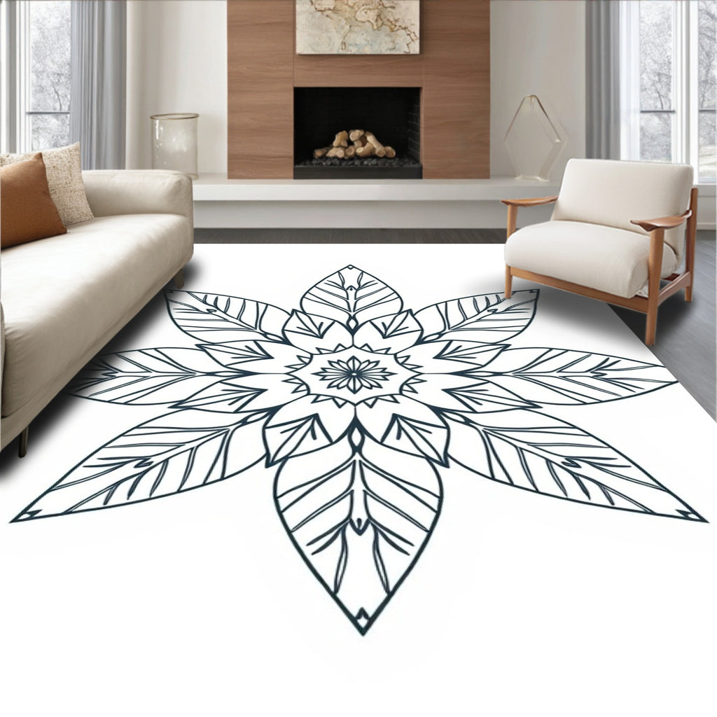 Dark Teal Floral Mandala Rug