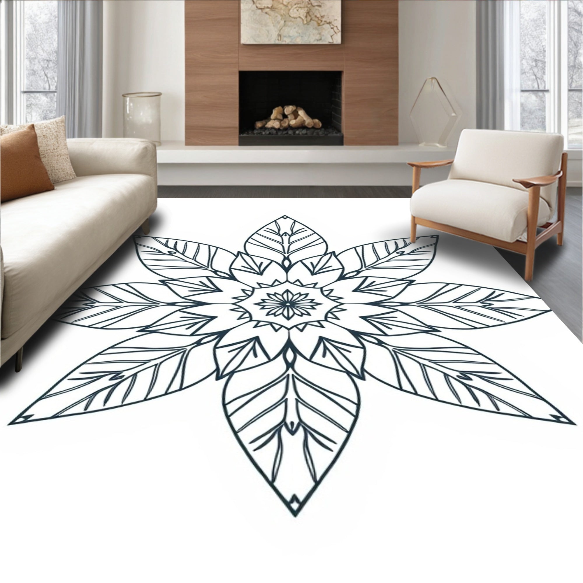 Dark Teal Floral Mandala Rug