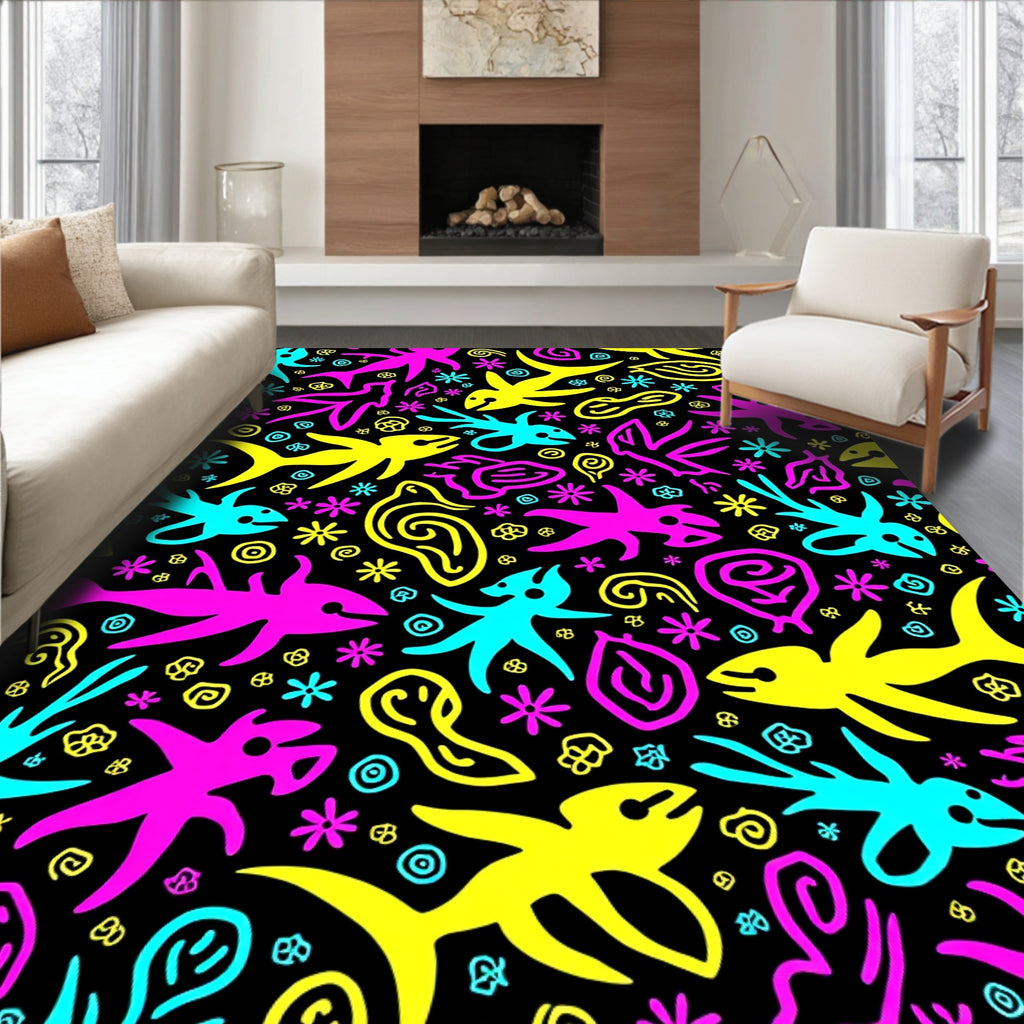 Bright Neon Aquatic Creatures Rug
