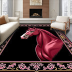 Crimson Horse Portrait Ornate Border Rug