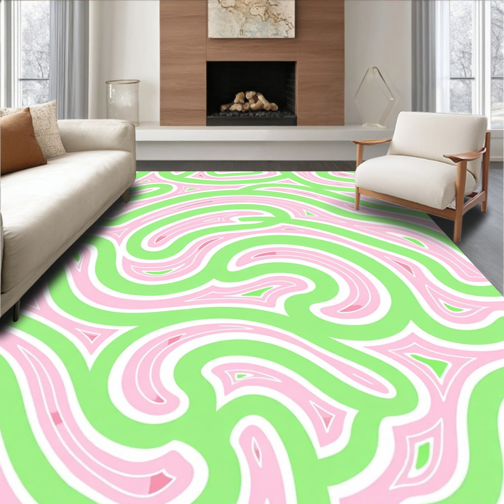 Pastel Swirls Green Pink Flow Rug