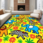 Whimsical Animals and Flowers Yellow Rug