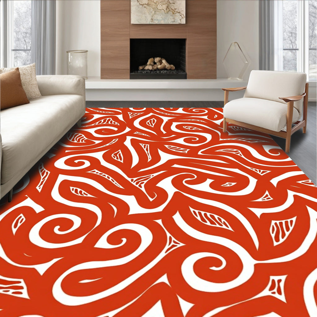Bold Coral Swirl Organic Flow Rug