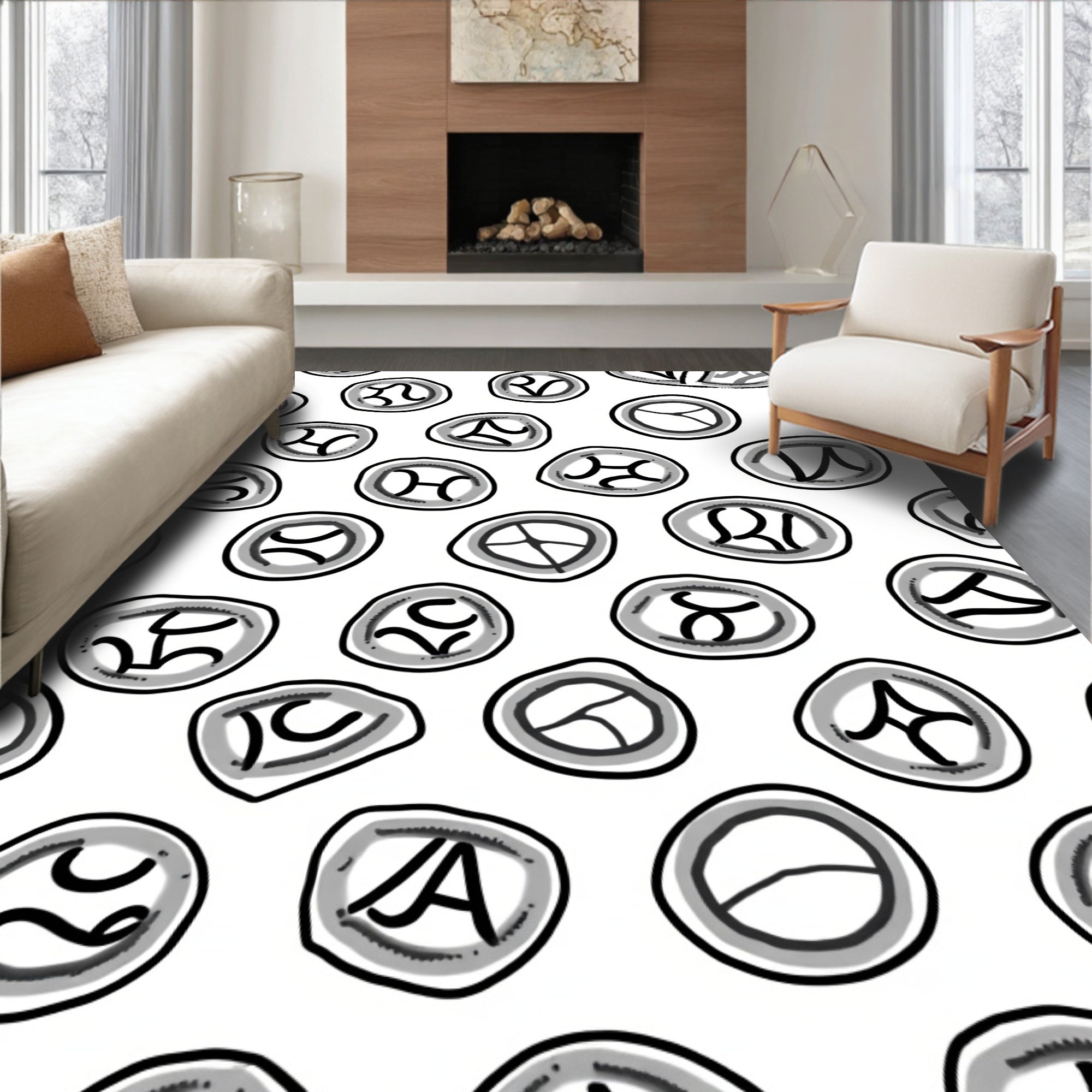 Minimalist Astrological Symbols Medallion Rug