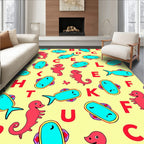Red Seahorses Aqua Fish Letters Rug