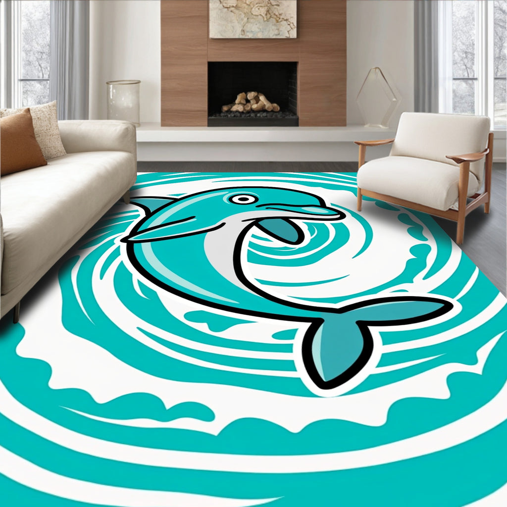 Turquoise Dolphin Swirl Splash Rug