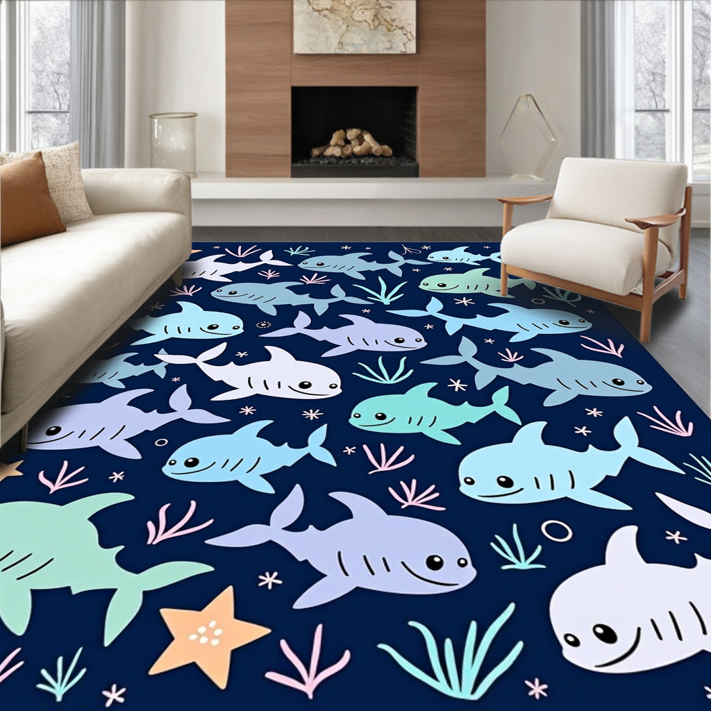 Cute Kawaii Shark Aquatic Marine Life Rug