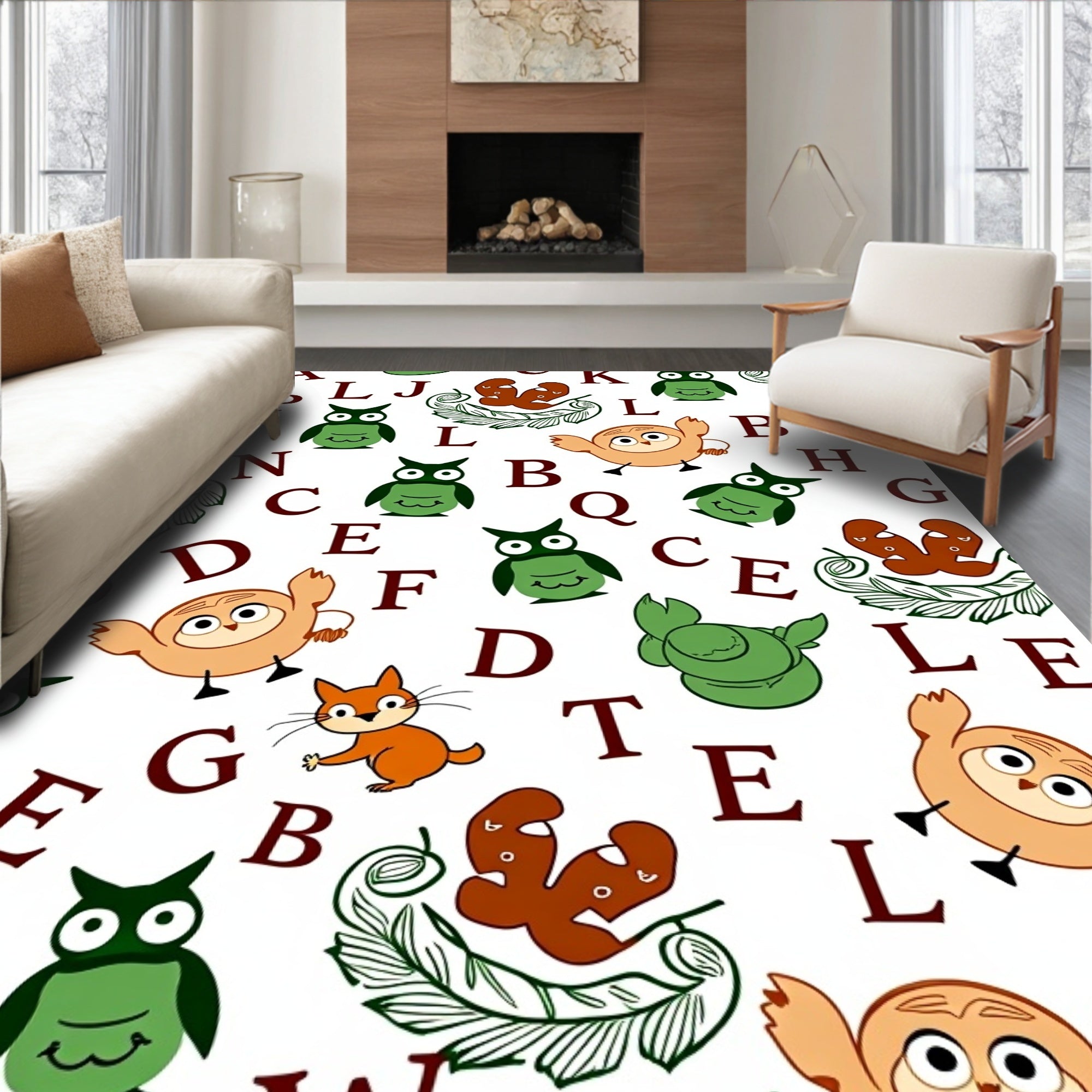 Whimsical Owl And Alphabet Friends Rug
