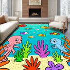 Ocean Life Colorful Fish Octopus Coral Rug