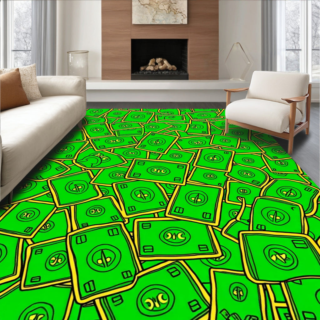 Green Wavy Money Pattern Rug