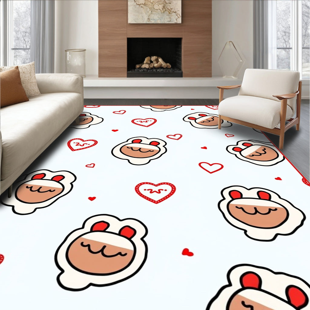 Cute Sheep Hearts Red Border Rug