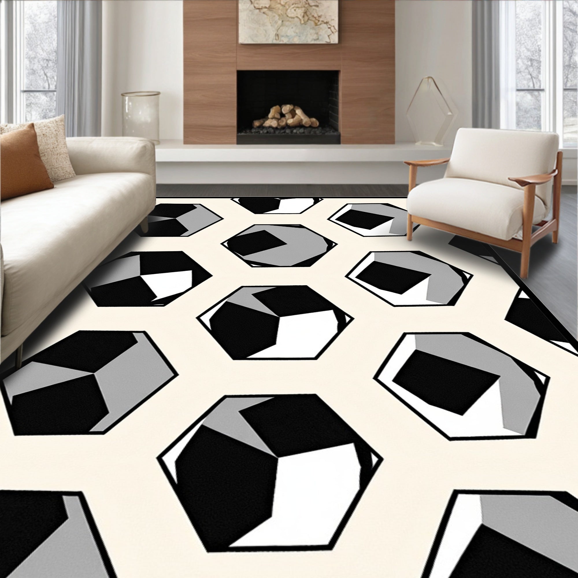Monochromatic Hexagonal Cells Abstraction Rug