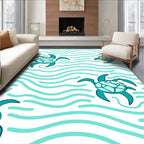 Teal Sea Turtles Floating Waves Rug