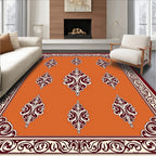 Terracotta Damask Bordered Medallion Rug
