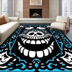 Electric Blue Skull Grinning Ornate Border Rug