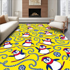 Yellow Skiing Penguin Swirl Snowflakes Rug