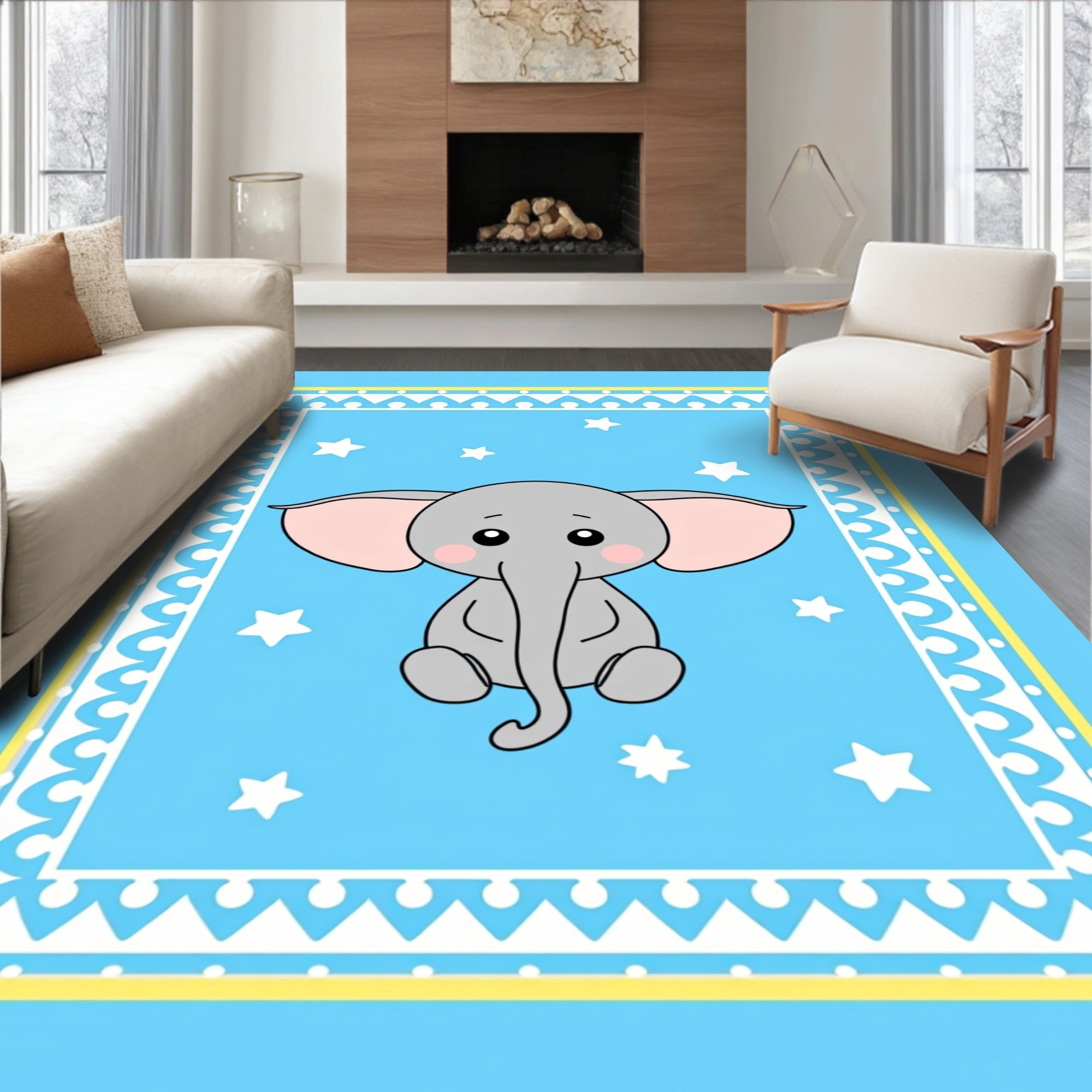 Cute Gray Elephant Sky Stars Rug