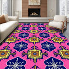 Pink Navy Golden Quatrefoil Medallion Rug