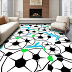 Dynamic Soccer Balls Blue Wave Accents Rug