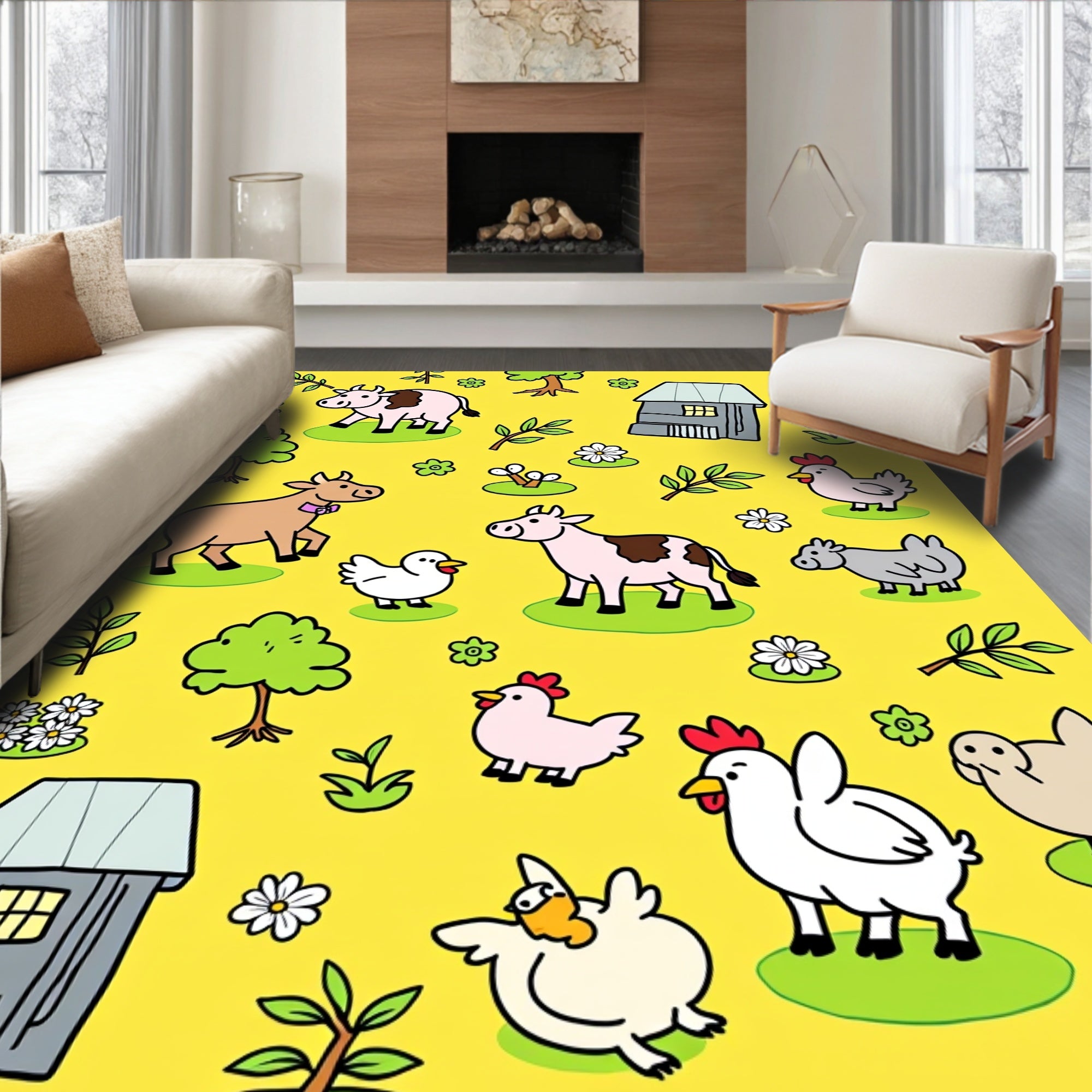 Farm Animals and Countryside Fun Rug
