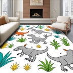 Playful Orange Gray Dinosaurs Foliage Collage Rug