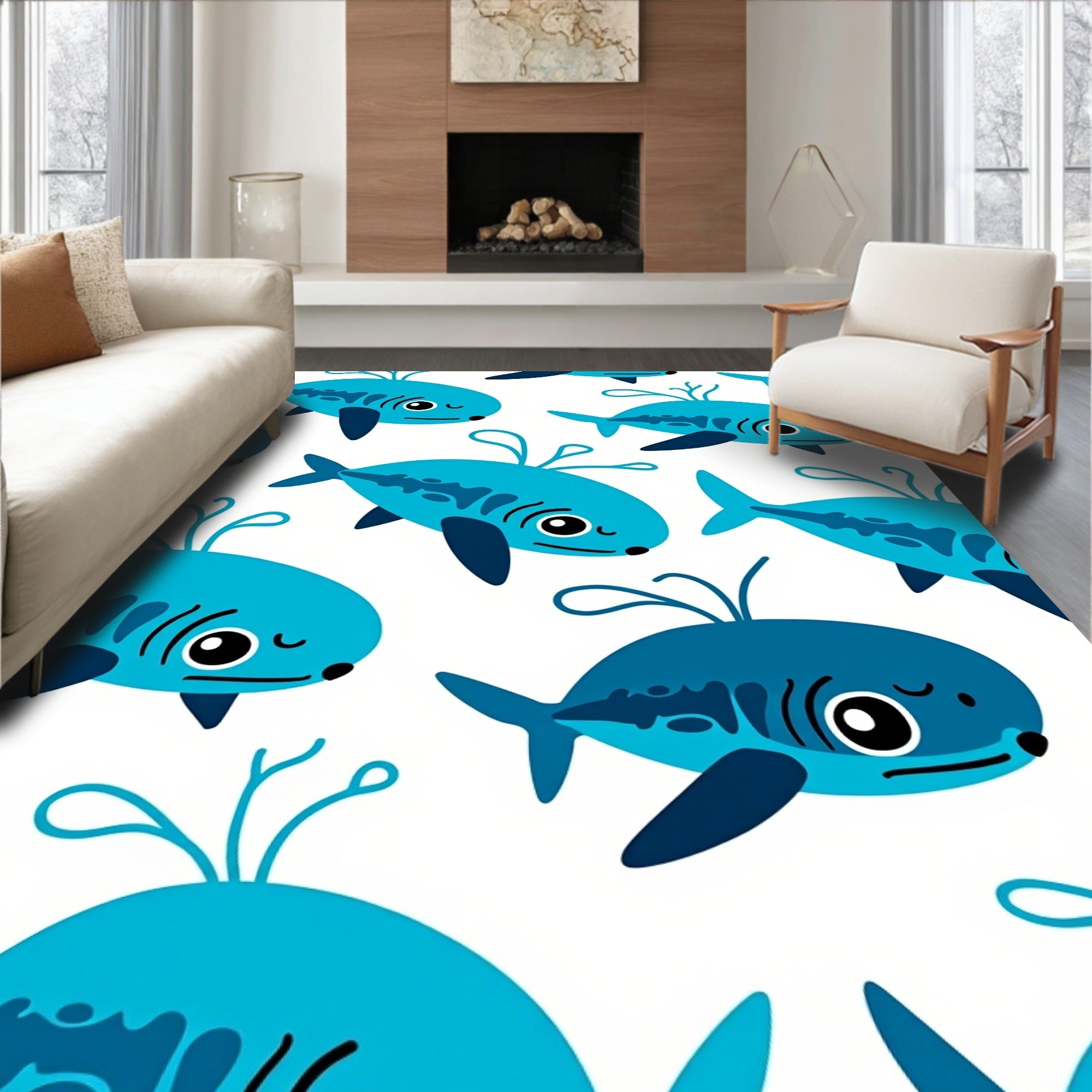 Playful Blue Baby Shark Repeat Rug