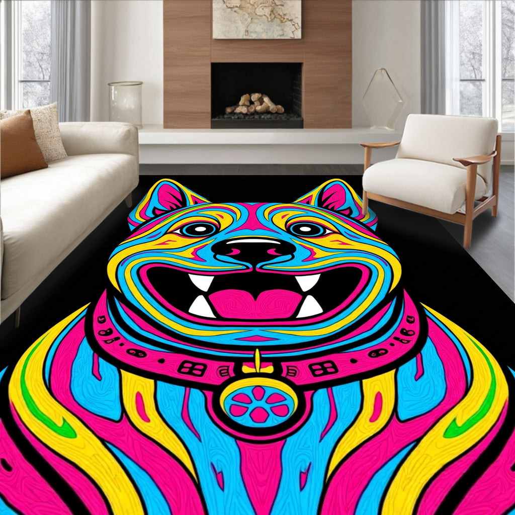 Vibrant Tri-Color Dog Portrait Rug