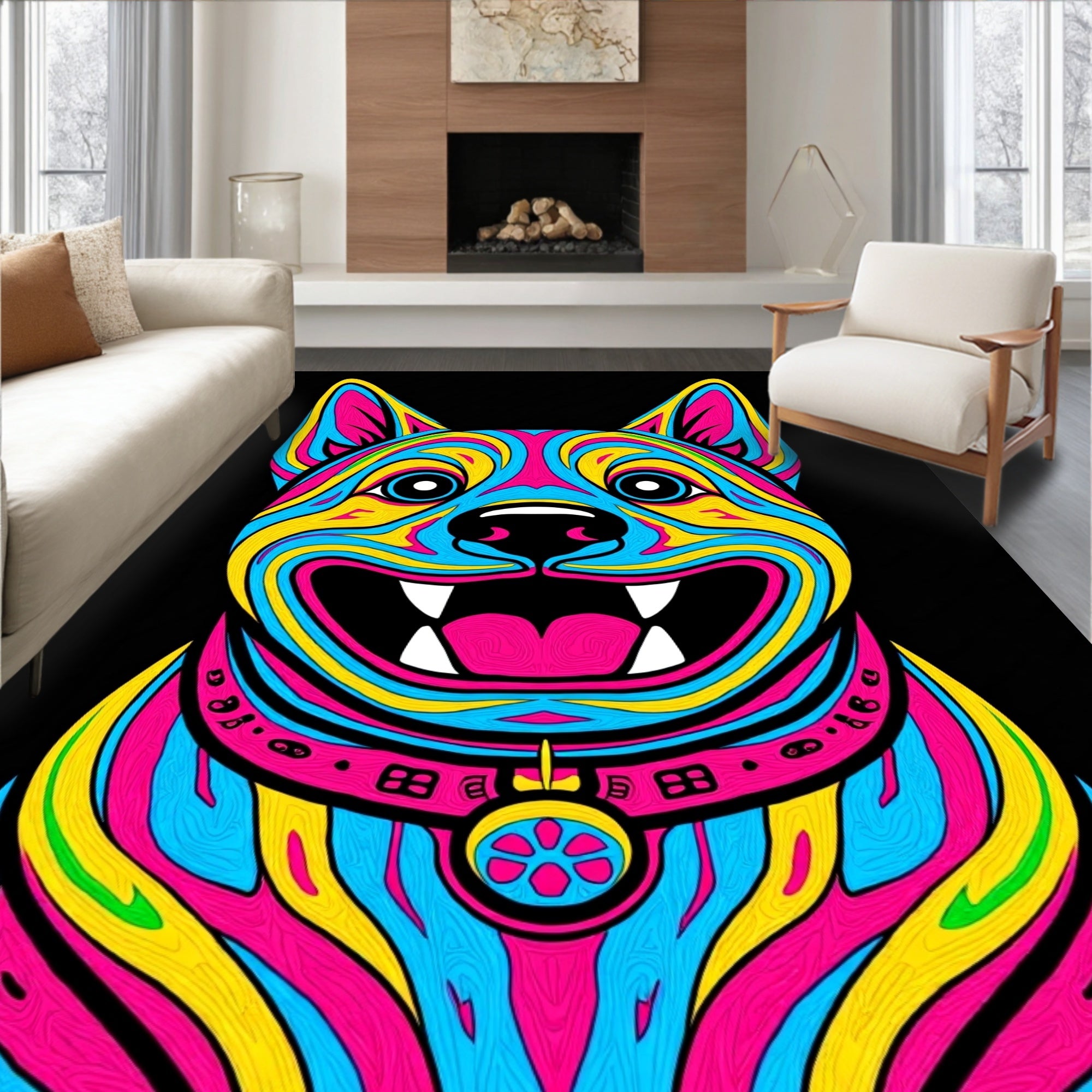 Vibrant Tri-Color Dog Portrait Rug
