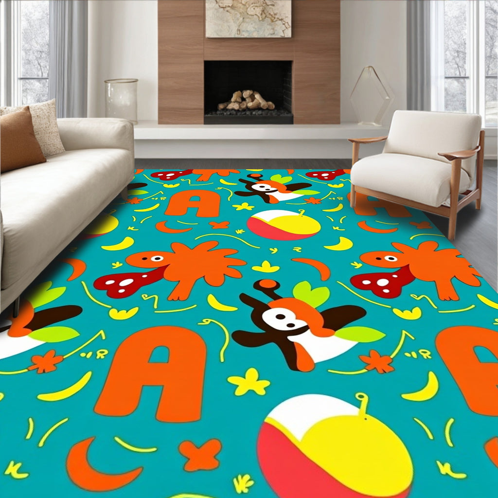 Whimsical Orange Creatures Alphabet Rug