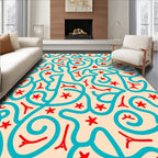 Whimsical Red Star Turquoise Swirl Rug