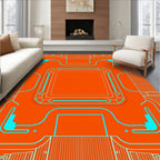 Bright Orange Circuit Board Geometric Rug