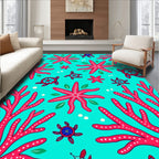 Aqua Red Coral Starfish Turtle Theme Rug