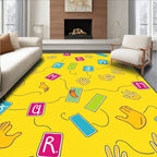 Yellow Alphabet Hand Rectangles Rug