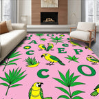 Whimsical Yellow Parrots Green Leaves Rug