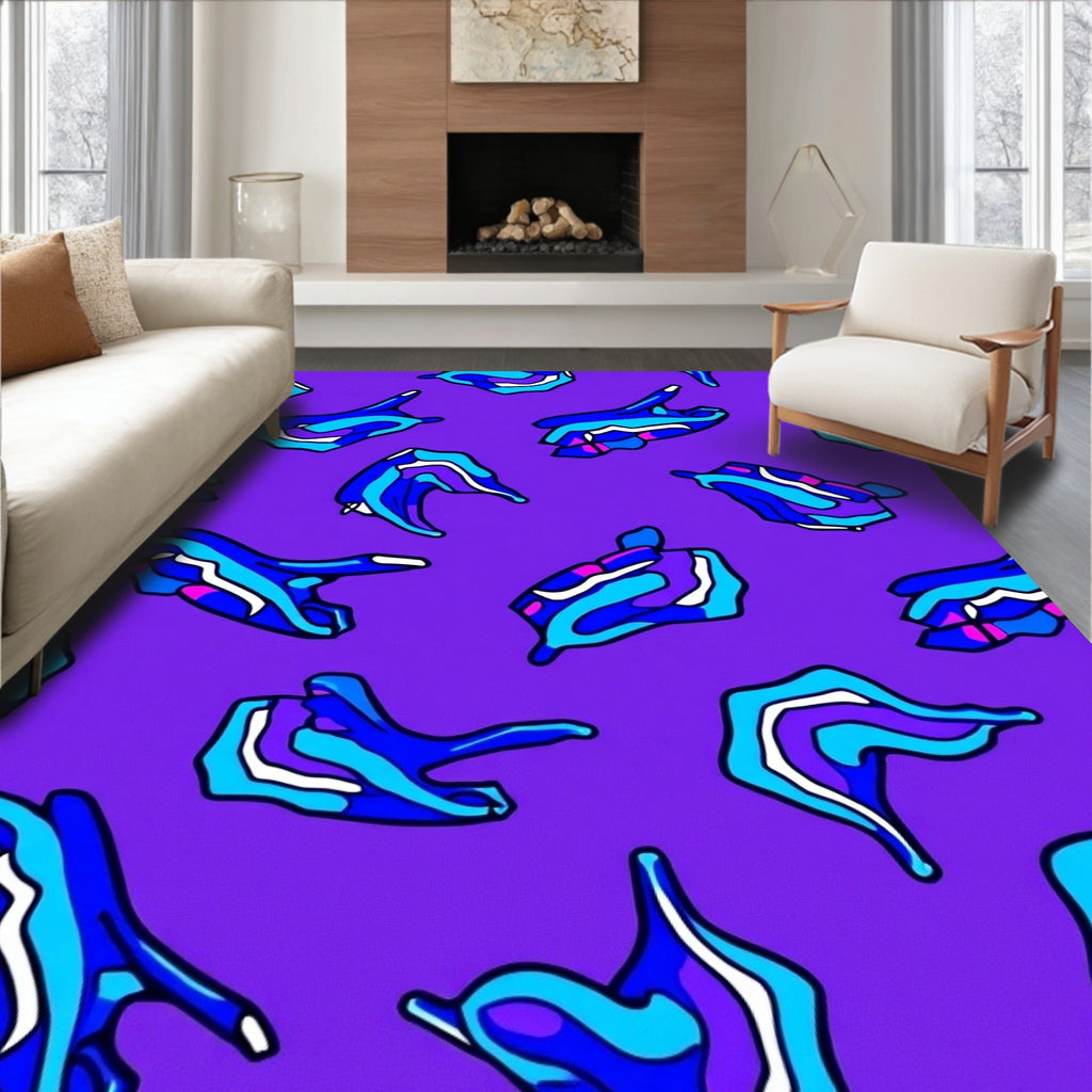 Bold Blue Wavy Abstract Forms Rug