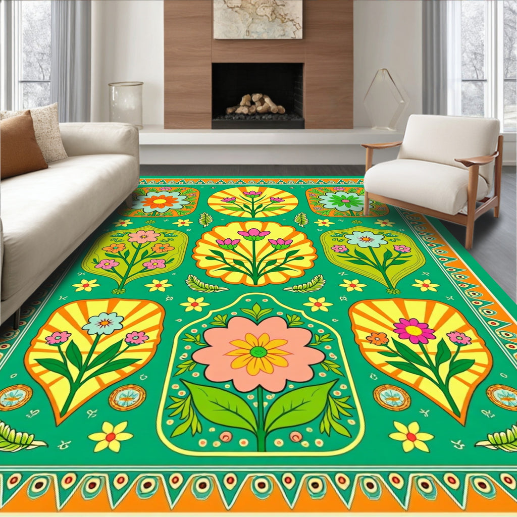 Vibrant Folk Art Floral Medley Rug
