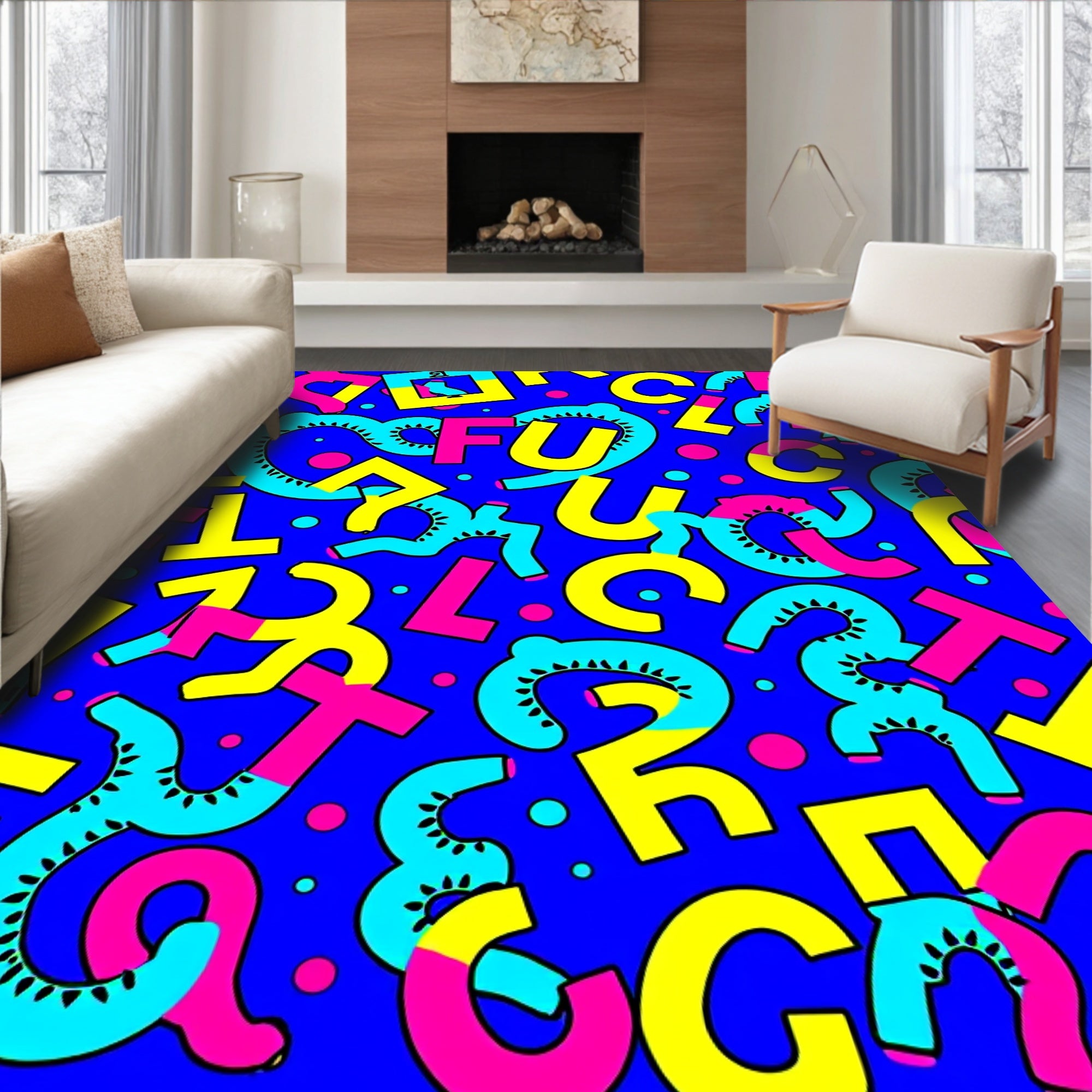 Retro Neon Letter Explosion Rug