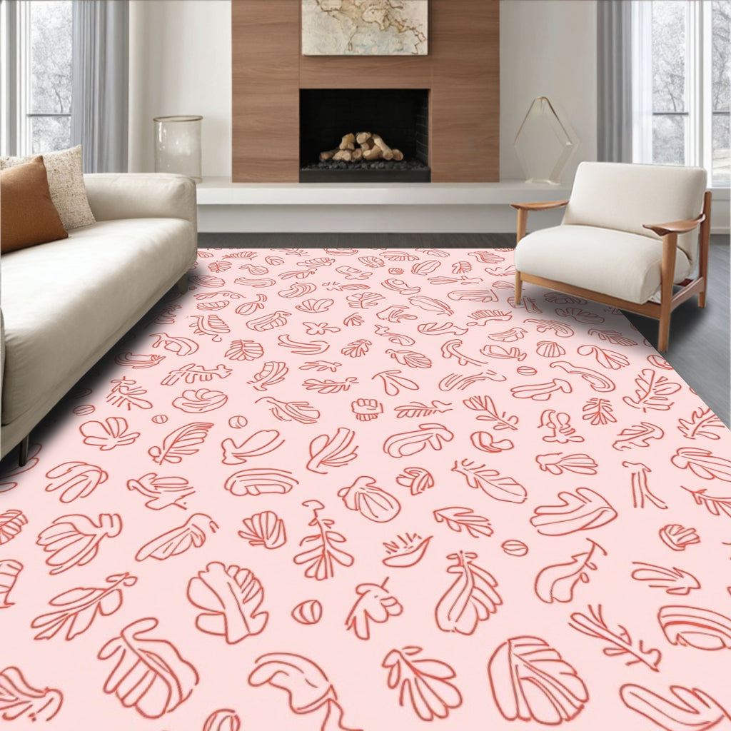 Coral Botanicals Scattered Line Art Rug