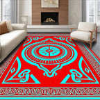 Crimson Cyan Mandala Sunburst Rug