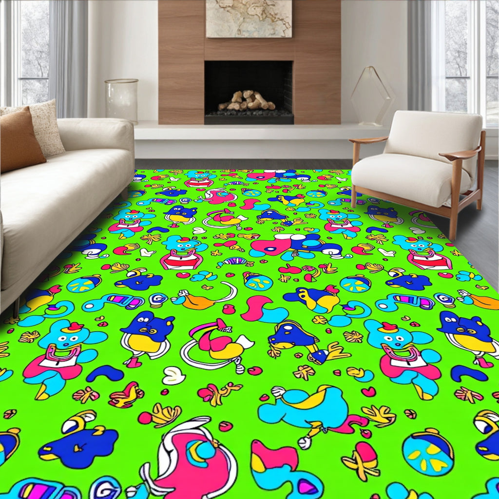 Vibrant Cartoon Animals Bright Color Scheme Rug