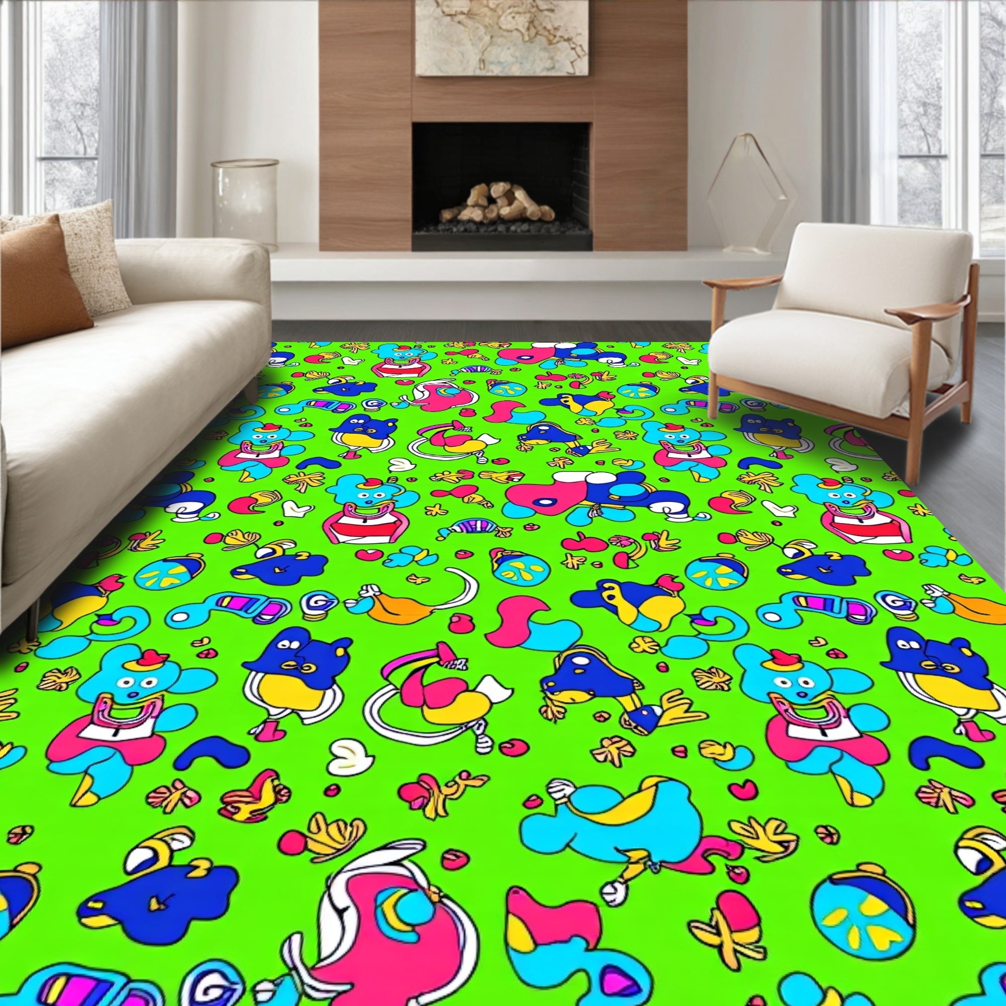 Vibrant Cartoon Animals Bright Color Scheme Rug