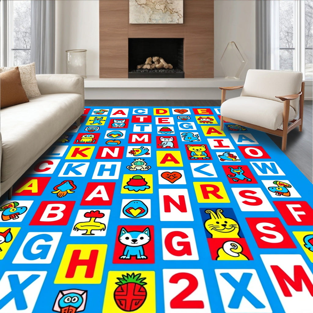 Alphabet Animals Colorful Squares Rug