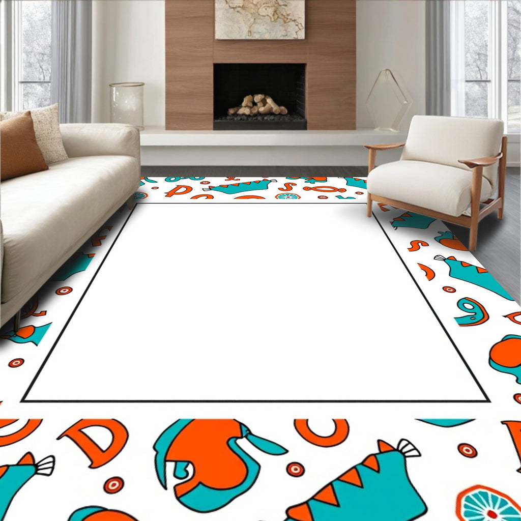Orange Teal Whimsical Kids Alphabet Rug