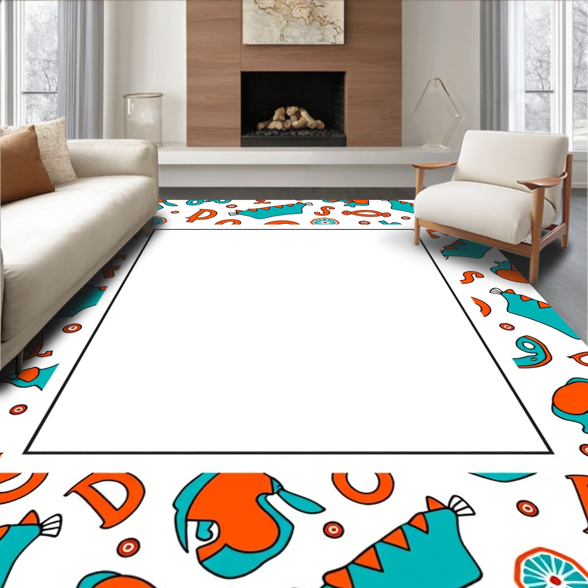 Orange Teal Whimsical Kids Alphabet Rug