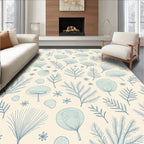 Pale Blue Botanical Fern Fan Rug