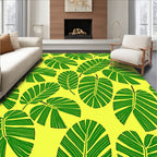 Vibrant Green Jungle Leaf Pattern Rug