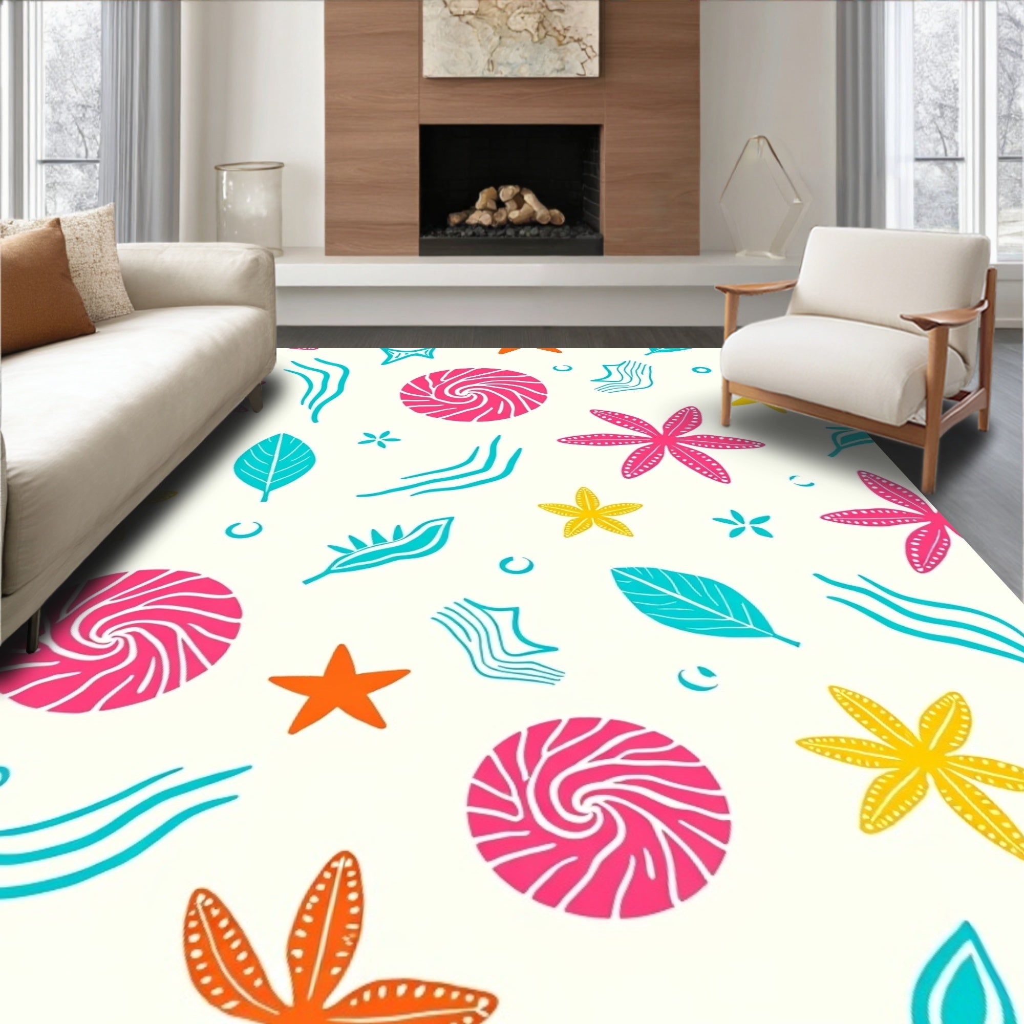 Whimsical Sea Life Starfish Swirls Rug